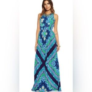 Lovers + Friends Blue & Green Paisley Maxi Dress